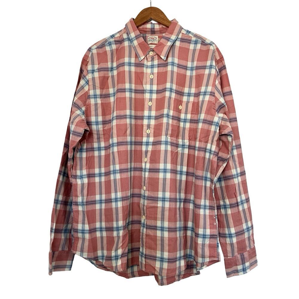 Faherty Mens Long Sleeve Seaview Button Up Shirt Size XXL Country Red Plaid NWT